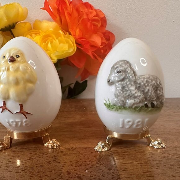 Vintage‎ Goebel Easter Egg Figurines Chick 1978 and Lamb 1981 West Germany Pair - Picture 2 of 8